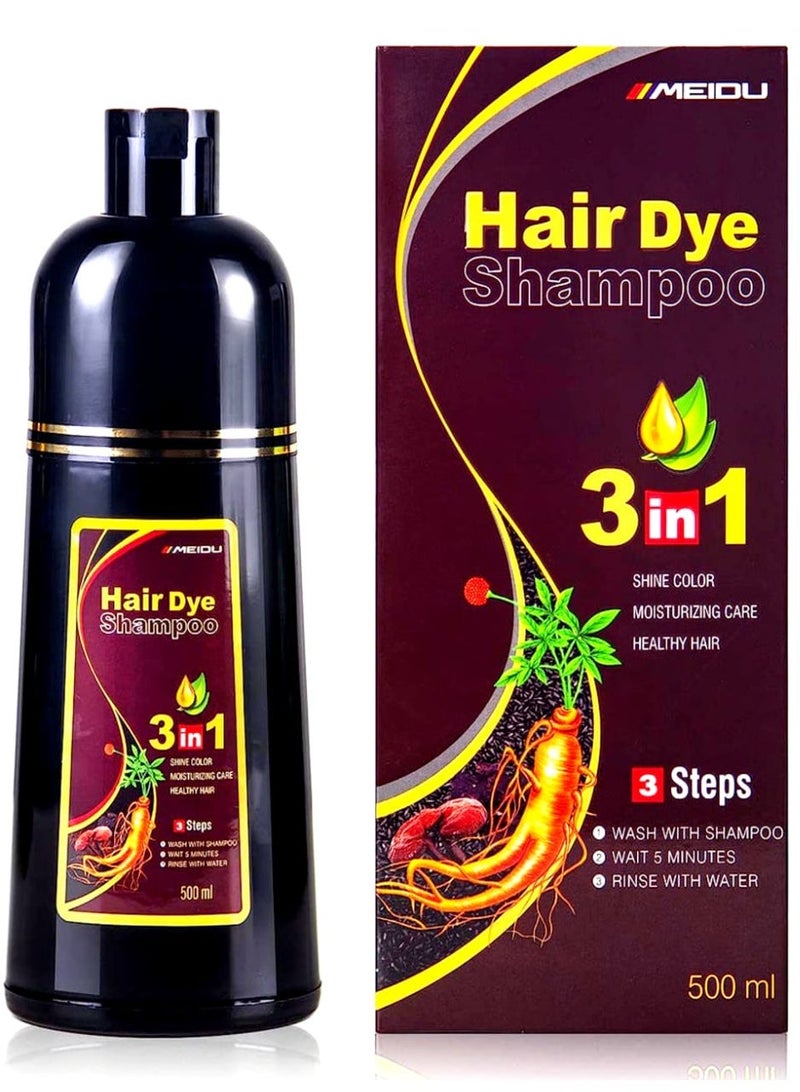 ميدو شامبو صبغ الشعر باللون البني الداكن للنساء والرجال، شامبو صبغ الشعر الفوري لتغطية الشعر الرمادي، مكونات عشبية، 3 في 1 - تغطية 100% للشعر الرمادي (17.6 أونصة سائلة) - Image 1